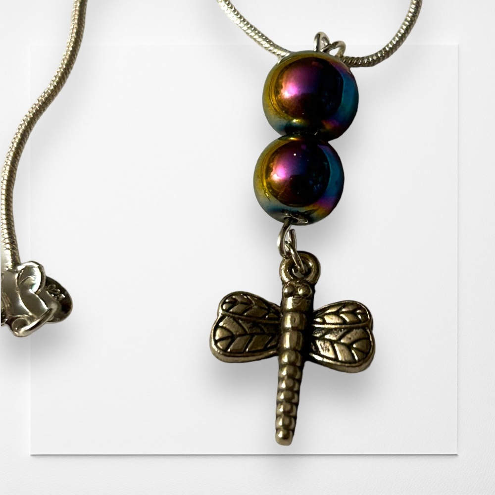 Hand Crafted Necklace Firefly 925 Silver Chain Rainbow Glass Beads - Picture 2 of 4